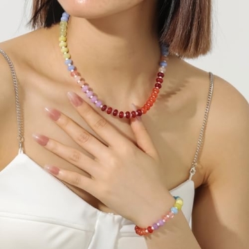 Colorful Beaded Gemstone Necklace Gift for Women