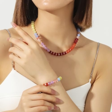 Colorful Beaded Gemstone Necklace Gift for Women