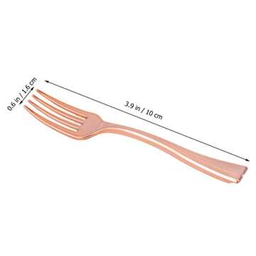 BESTONZON 24PCS Disposable Fruit Forks Long Handle Pitchforks Plastic Mini Fruit Dessert Pudding Flatware Forks for Restaurant Bar Home (Rose Gold)