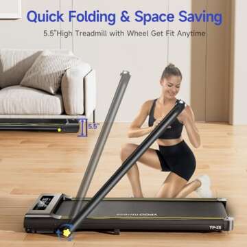 Folding Treadmill, 300 lb Capacity Treadmill with Handle Bar, Portable Treadmills for Home and Office, 2 in 1 Foldable Walking Pad Treadmill with Remote Control, LED Display, Wide Belt