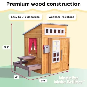 KidKraft Modern Outdoor Wooden Playhouse with Picnic Table, Mailbox and Outdoor Grill ,Gift for Ages 3+
