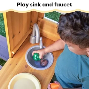 KidKraft Modern Outdoor Wooden Playhouse with Picnic Table, Mailbox and Outdoor Grill ,Gift for Ages 3+