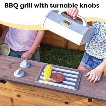 KidKraft Modern Outdoor Wooden Playhouse with Picnic Table, Mailbox and Outdoor Grill ,Gift for Ages 3+