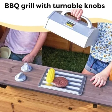 KidKraft Modern Outdoor Wooden Playhouse with Picnic Table, Mailbox and Outdoor Grill ,Gift for Ages 3+