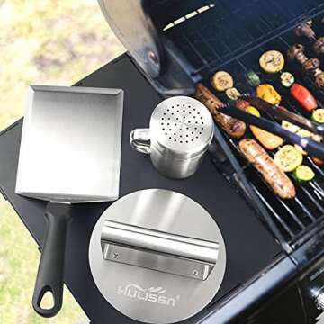 HULISEN Smashed Burger Kit, Stainless Steel Burger Press, Grill Spatula and Spice Dredge Shaker - Bu...
