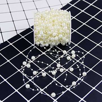 Bingcute 100 Feet Fishing Line Artificial Pearls String Beads Chain Garland Flowers Wedding Party Decoration,Party Supplies