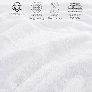 LANE LINEN 24 Piece Bathroom Towels Set - 100% Cotton Bath Towel Sets, 4 Bath Towels Extra Large, 2 Bath Sheets, 6 Hand Towels for Bathroom, 8 Face Wash Cloth, 4 Fingertip Towels - White Towels