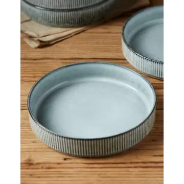 famiware Star 7.5" Pasta Bowls Set, Salad Bowl Set of 4, Double Reactive Glaze, Stackable, Ideal for Your Friend for Housewarming, Festivals, Smoky Blue