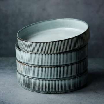 famiware Star 7.5" Pasta Bowls Set, Salad Bowl Set of 4, Double Reactive Glaze, Stackable, Ideal for Your Friend for Housewarming, Festivals, Smoky Blue