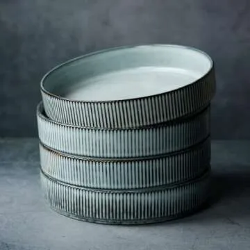 famiware Star 7.5" Pasta Bowls Set, Salad Bowl Set of 4, Double Reactive Glaze, Stackable, Ideal for Your Friend for Housewarming, Festivals, Smoky Blue