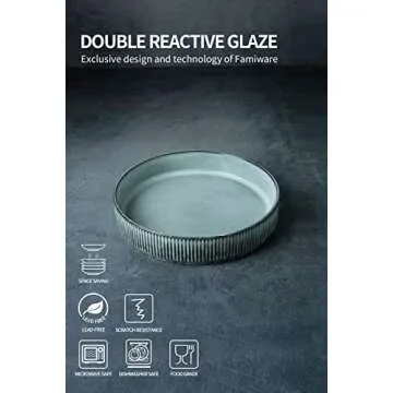 famiware Star 7.5" Pasta Bowls Set, Salad Bowl Set of 4, Double Reactive Glaze, Stackable, Ideal for Your Friend for Housewarming, Festivals, Smoky Blue