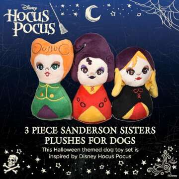 Disney for Pets Hocus Pocus Sanderson Sisters Halloween 6" Plush Toy Set for Dogs | Halloween Dog To...