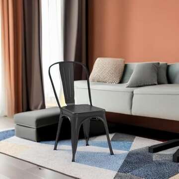 Amazon Basics Stackable Bar Stool Chair, Easy to Assemble, Sturdy, 4 Pack, 20.1" D x 17.1" W x 33.5" H, Matte Black