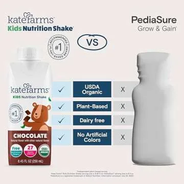 KATE FARMS Organic Kids Nutrition Shake, Chocolate, 8g of protein, 27 Vitamins and Minerals, Meal Replacement Drink, Protein Shake, Gluten Free, Non-GMO, 8.45 Fl oz (Pack of 12)