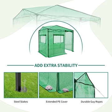 EAGLE PEAK 8x6 Portable Walk-in Greenhouse, Pop-up Indoor Outdoor Garden Green House, Zippered Door and Window, PE Cover, Green