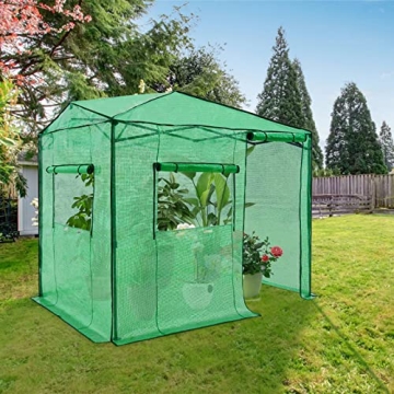 EAGLE PEAK 8x6 Portable Walk-in Greenhouse, Pop-up Indoor Outdoor Garden Green House, Zippered Door and Window, PE Cover, Green