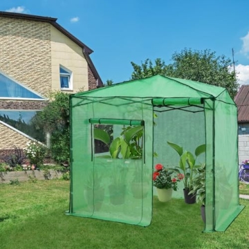 EAGLE PEAK 8x6 Portable Walk-in Greenhouse, Pop-up Indoor Outdoor Garden Green House, Zippered Door and Window, PE Cover, Green