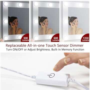 Waneway Vanity Lights for Mirror, DIY Hollywood Lighted Makeup Vanity Mirror Dimmable Lights, Stick on LED Mirror Light Kit for Vanity Set, Plug in Makeup Light for Bathroom Wall Mirror, 14-Bulb