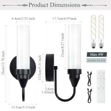 BELS Wireless Wall Sconce Set - Battery Operated & Dimmable Lights