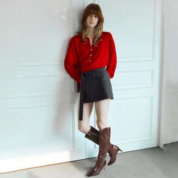 MIRAAZZURRA Brown Kitten Heel Knee High Boots for Women Pointed Toe Low Heel Tall Boots Wide Calf Wi...