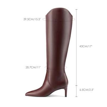 MIRAAZZURRA Brown Kitten Heel Knee High Boots for Women Pointed Toe Low Heel Tall Boots Wide Calf Winter Fall Boots with Side Zipper for Office Casual 7