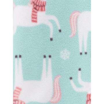 Simple Joys by Carter's Baby Girls' 3-Pack Loose Fit Flame Resistant Fleece Footed Pajamas, Buffalo Check/Penguin/Unicorn, 3T