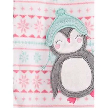 Simple Joys by Carter's Baby Girls' 3-Pack Loose Fit Flame Resistant Fleece Footed Pajamas, Buffalo Check/Penguin/Unicorn, 3T