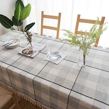 MoMA Checkered Light Grey Tablecloth (55"x70") Cotton Linen Fabric Modern Decor for Small Rectangle Dining Patio Table