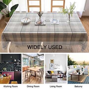 MoMA Checkered Light Grey Tablecloth (55"x70") Cotton Linen Fabric Modern Decor for Small Rectangle Dining Patio Table