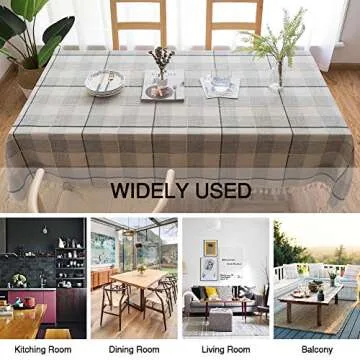 MoMA Checkered Light Grey Tablecloth (55"x70") Cotton Linen Fabric Modern Decor for Small Rectangle Dining Patio Table