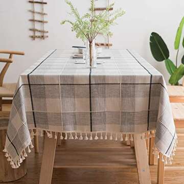 MoMA Checkered Light Grey Tablecloth (55"x70") Cotton Linen Fabric Modern Decor for Small Rectangle Dining Patio Table