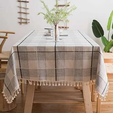 MoMA Checkered Light Grey Tablecloth (55"x70") Cotton Linen Fabric Modern Decor for Small Rectangle Dining Patio Table