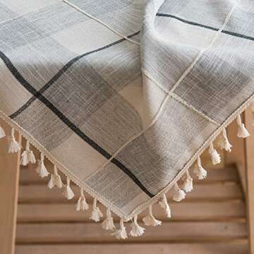MoMA Checkered Light Grey Tablecloth (55"x70") Cotton Linen Fabric Modern Decor for Small Rectangle Dining Patio Table