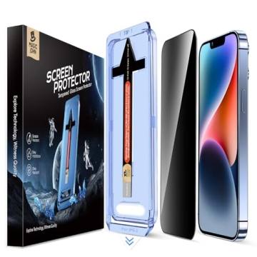 MAGIC JOHN 2 Pack for iPhone 13/13Pro/14 6.1 inch Privacy Glass Screen Protector, Auto Dust-Eliminat...