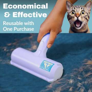 DELOMO Pet Hair Remover Roller - Dog & Cat Fur Remover with Self-Cleaning Base - Efficient Animal Hair Removal Tool - Perfect for Furniture, Couch, Carpet, Car Seat, Purple