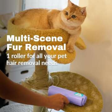 DELOMO Pet Hair Remover Roller - Dog & Cat Fur Remover with Self-Cleaning Base - Efficient Animal Hair Removal Tool - Perfect for Furniture, Couch, Carpet, Car Seat, Purple