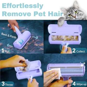 DELOMO Pet Hair Remover Roller - Dog & Cat Fur Remover with Self-Cleaning Base - Efficient Animal Hair Removal Tool - Perfect for Furniture, Couch, Carpet, Car Seat, Purple