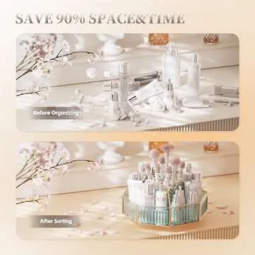 CoralHouse Rotating Makeup Organizer Makeup Organizer Countertop High Hardness Glass Cosmetic and Sk...