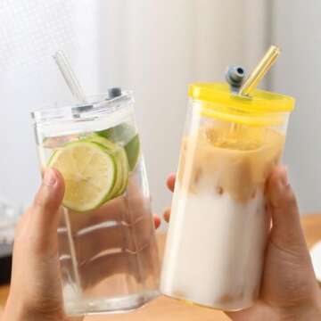Vibinz Portable Drinking Cup Glass, 12oz/350ml Glass Cups for The Go, Perfect Coffee Glass, Glass Cu...