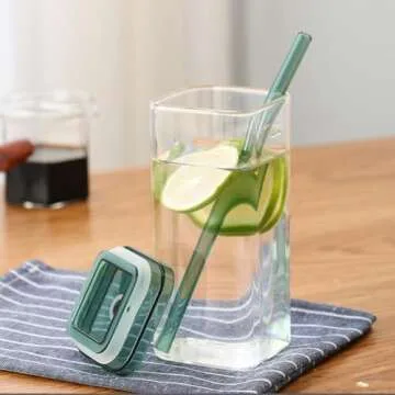 Vibinz Portable Drinking Cup Glass, 12oz/350ml Glass Cups for The Go, Perfect Coffee Glass, Glass Cups Lids/Straws Included, The Gift for a Cup Collector, for Home School Outdoor