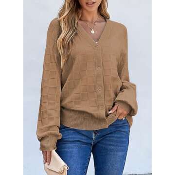 EVALESS Womens Cardigan Sweaters 2024 Fashion Trendy Lightweight Oversized Cropped Chunky Checkered ...