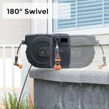 Giraffe Tools Retractable Garden Hose Reel 1/2 Inch x 155 with 5 ft Leader Hose, Heavy Duty, Any Length Lock, Slow Return System, Wall Mounted and 180 Deg Swivel Bracket