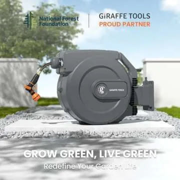 Giraffe Tools Retractable Garden Hose Reel 1/2 Inch x 155 with 5 ft Leader Hose, Heavy Duty, Any Length Lock, Slow Return System, Wall Mounted and 180 Deg Swivel Bracket
