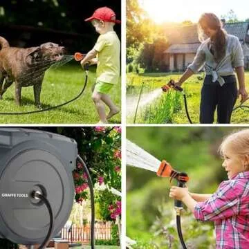 Giraffe Tools Retractable Garden Hose Reel 1/2 Inch x 155 with 5 ft Leader Hose, Heavy Duty, Any Length Lock, Slow Return System, Wall Mounted and 180 Deg Swivel Bracket