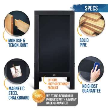 A Frame Chalkboard by HBCY Creations: 40x20 Solid Wood A-Frame Sign Black Double-Sided Magnetic Board, Chalkboard Menu Board, for Restaurants, Cafés, Weddings - Heavy Duty Hinges