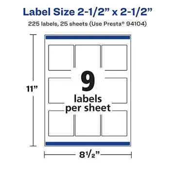 Avery Matte White Square Labels with Sure Feed – 225 Labels