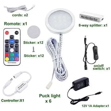AIBOO RGB Color Changing LED Under Cabinet Lights Kit Aluminum Slim Puck Lamps for Kitchen Counter W...