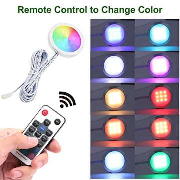 AIBOO RGB Color Changing LED Under Cabinet Lights Kit Aluminum Slim Puck Lamps for Kitchen Counter Wardrobe Counter Furniture Ambiance Christmas Decor Lighting (6 Lights)