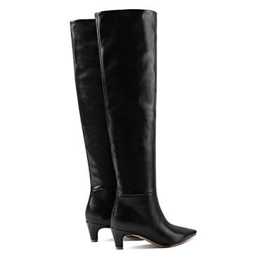 MOOMMO Women Kitten Heel Over Knee High Boots Square Toe Matte Pull On Wide Calf Pleated Low Heel Thigh Boots Stylish Retro Dress Boots Chic Party Comfy Black Size 8.5 M US