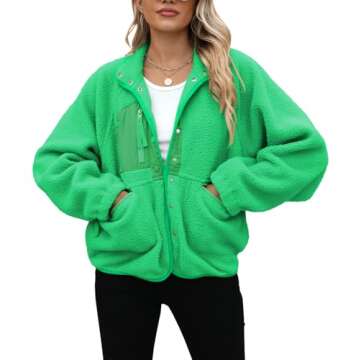 Yanekop Womens Sherpa Jacket Fuzzy Fleece Coat Long Sleeve Green Jacket Winter Coats Clothes Warm Outwear(A Fluorescent Green,L)